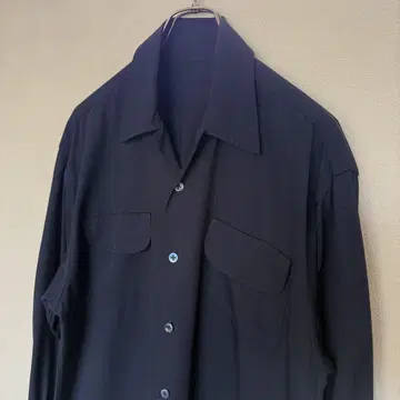 Vintage 60s 단색 레이온 오픈 카라 셔츠 루프 칼라