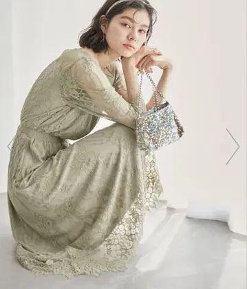 로페피크닉 몬에뚜왈 카키 그린 레이스 드레스 결혼식 경사