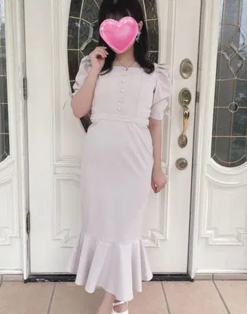 evelyn 어깨 개더 머메이드 OP 원피스 핑크 베이지