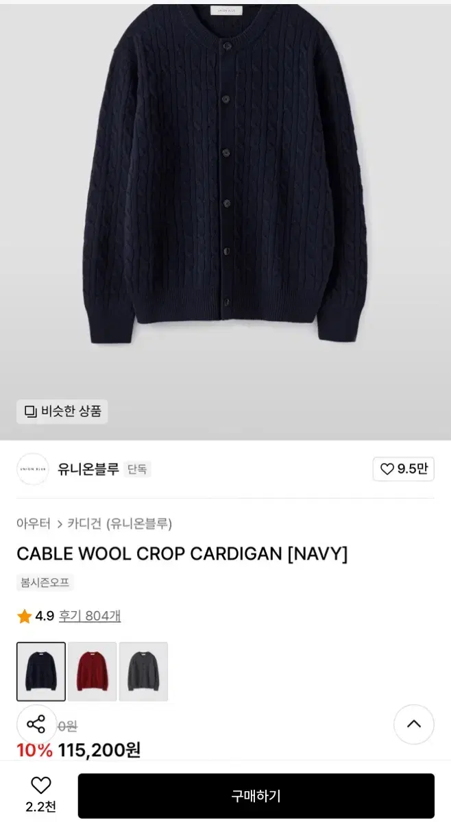 Union Blue Cable Crop Cardigan Navy XL