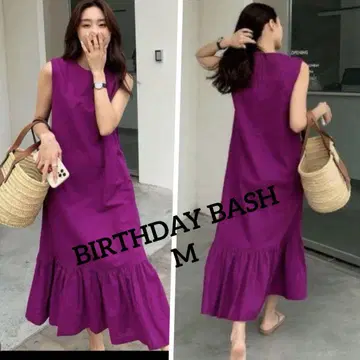 BIRTHDAY BASH 페플럼 린넨 드레스 M 슬리브리스 퍼플
