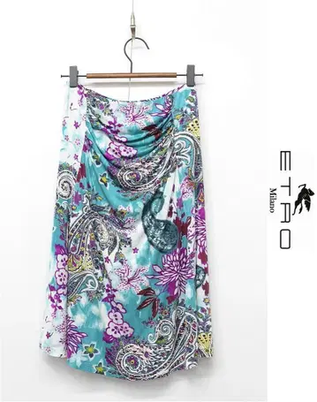 C404/ETRO 미디 스커트 드레이프 페이즐리 스트레치 얇은 소재 42