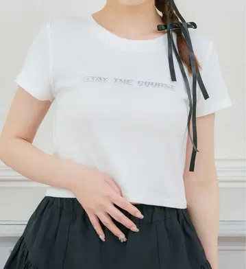 한국 three times 비쥬 로고 티셔츠 기장 짧은 숏 티셔츠