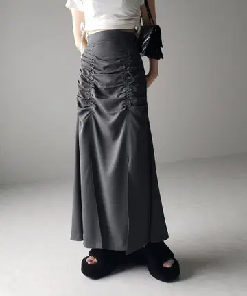 프론트 셔링 슬릿 롱 머메이드 스커트
