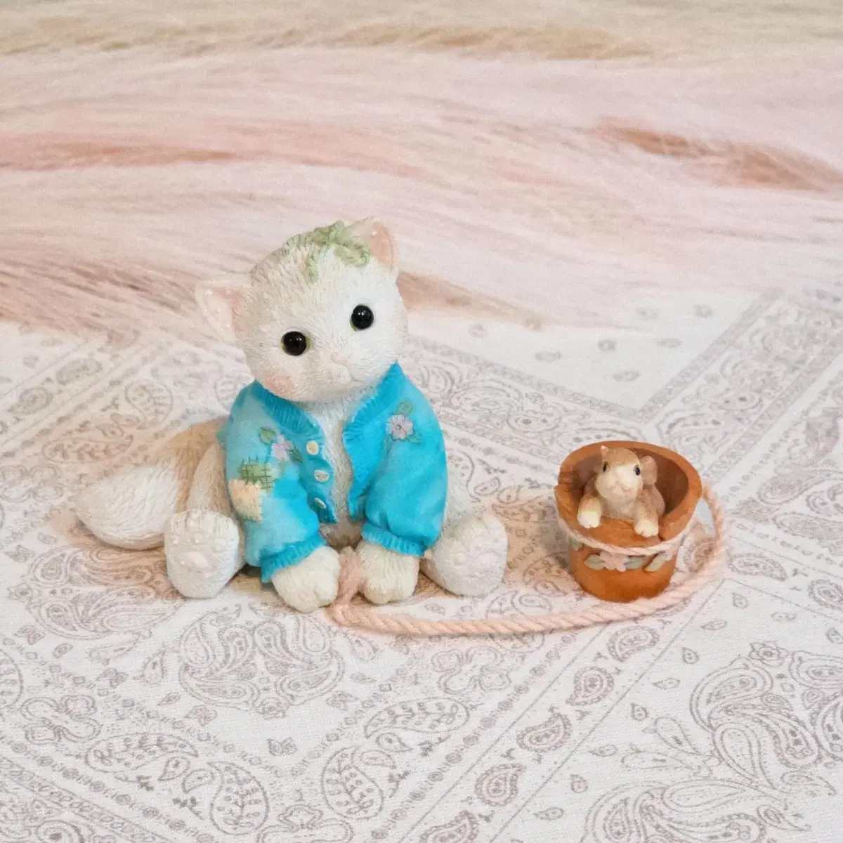 칼리코 키튼 빈티지 소품 장식 수집 고양이 냥이 아기 토끼 꽃 화분 블루