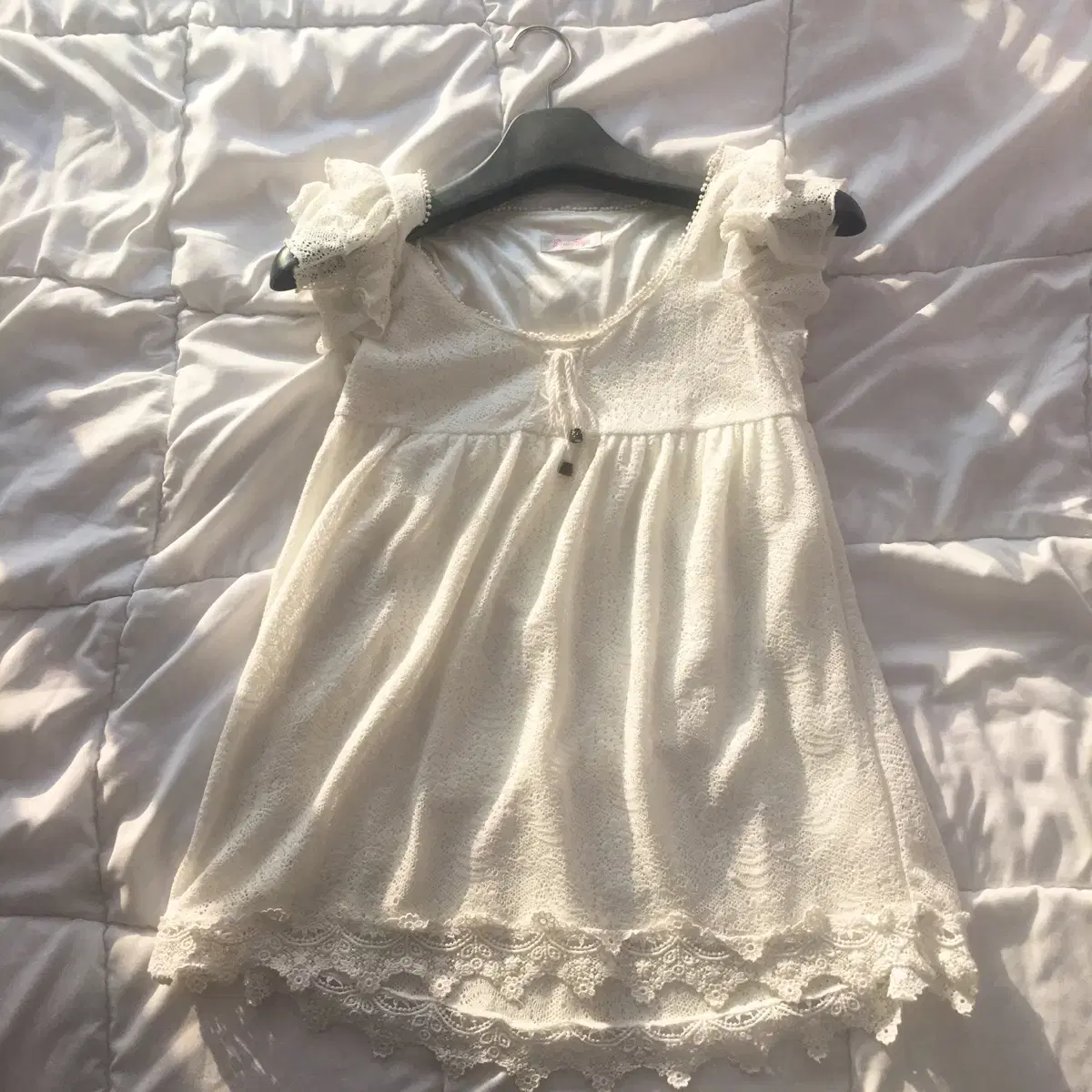 아일릿st 레이어드용 반팔 레이스 블라우스 아이보리 페어리 갸루 리즈리사