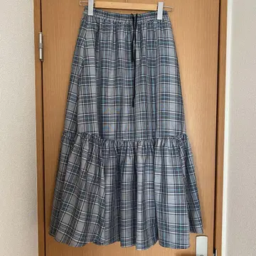 SLOBE IENA 슬로프 이에나 그레이 계열 체크 플레어 롱 스커트