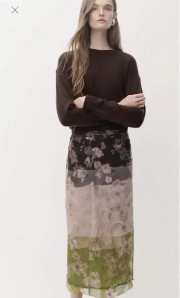 ZARA 2024aw ZW 컬렉션 롱 레이스 오간자 프린트 스커트