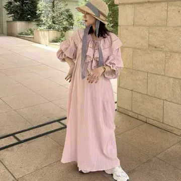 Jumelle Hug 프릴 드레스 핑크 프릴 롱 원피스