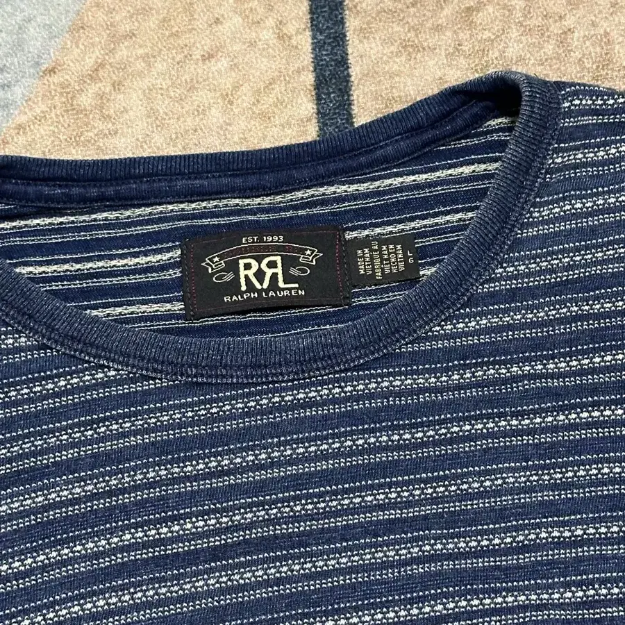 [L] RRL(더블알엘) 인디고 스트라이프 져지 티