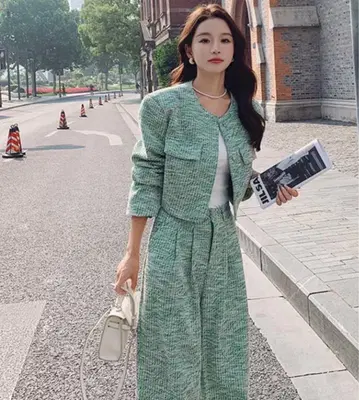 그린 트위드 자켓