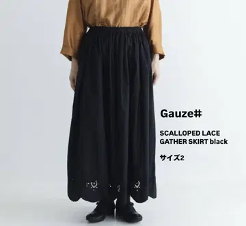 Gauze# 스캘럽 레이스 개더 스커트 블랙 사이즈 2