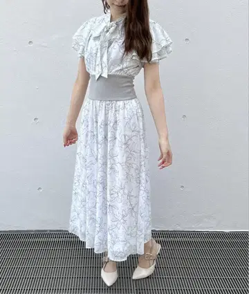 NOMAE 플레어 슬리브 허리 리브 원피스