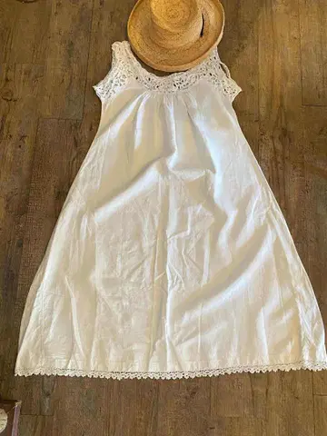 프랑스 1900년대 앤티크 * 슬리브리스 원피스 레이스 장식