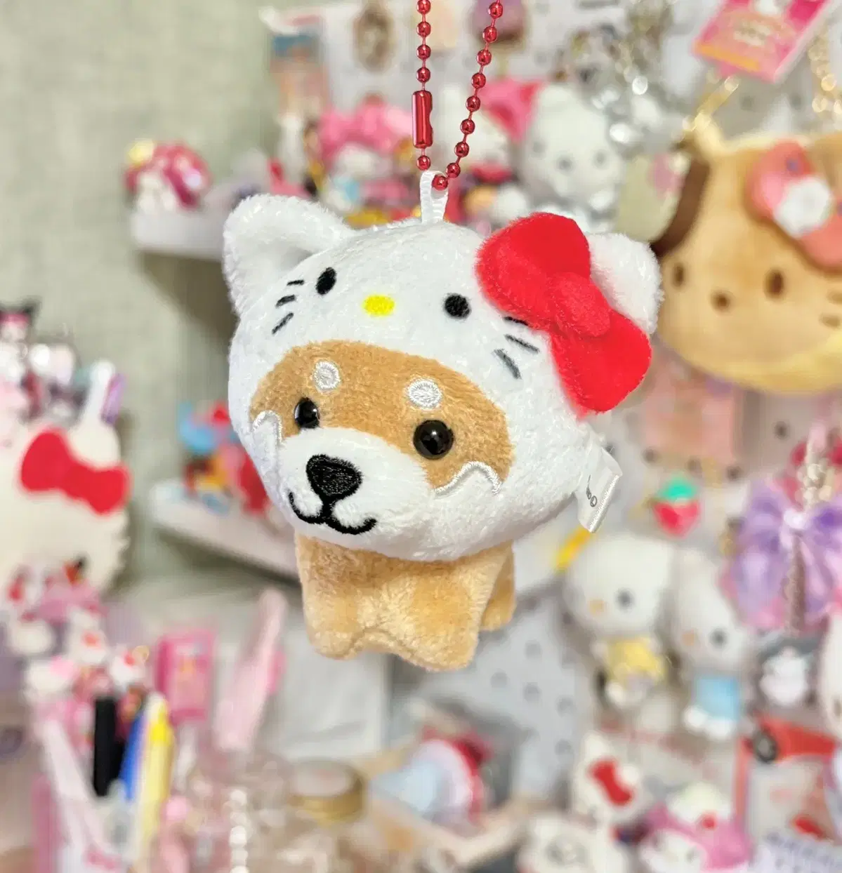 산리오 키티 시바이누 콜라보 봉제인형 키링 마메시바 x 헬로키티