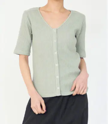 R JUBILEE(아르 주빌리) 민트 그린 V넥 반팔 가디건