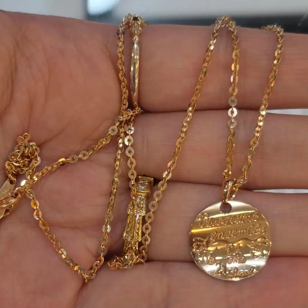 14k 핑크 물결 코인 동전 목걸이