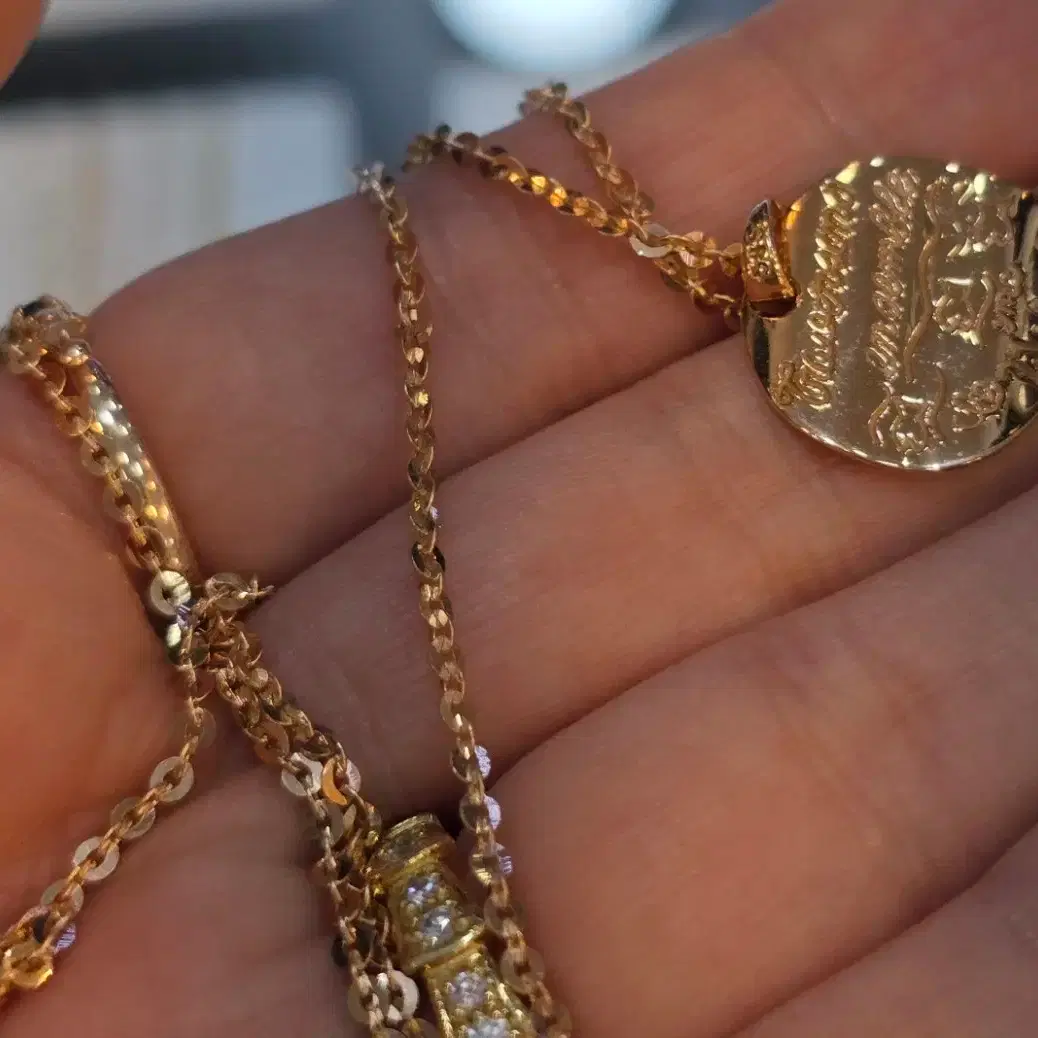 14k 핑크 물결 코인 동전 목걸이