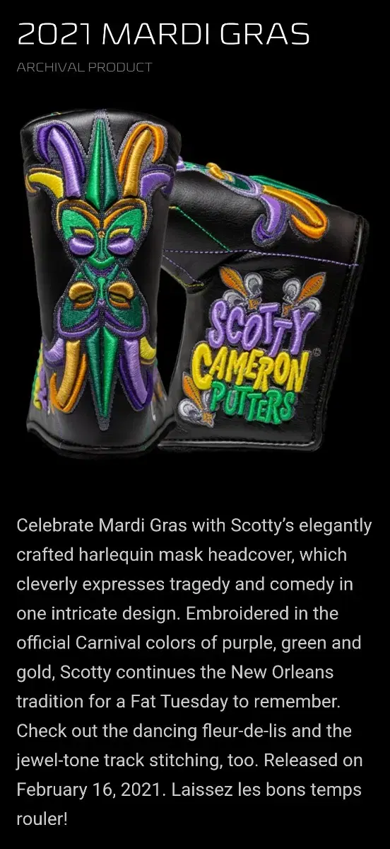 새제품)스카티 카메론 2021 Mardi Gras 마르디 그라스 헤드커버