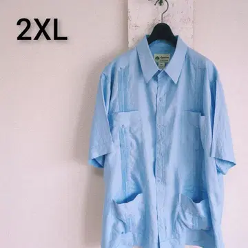 구제 의류 반팔 쿠바 셔츠 블루 스카이블루 린넨 셔츠 멕시코 셔츠 2XL