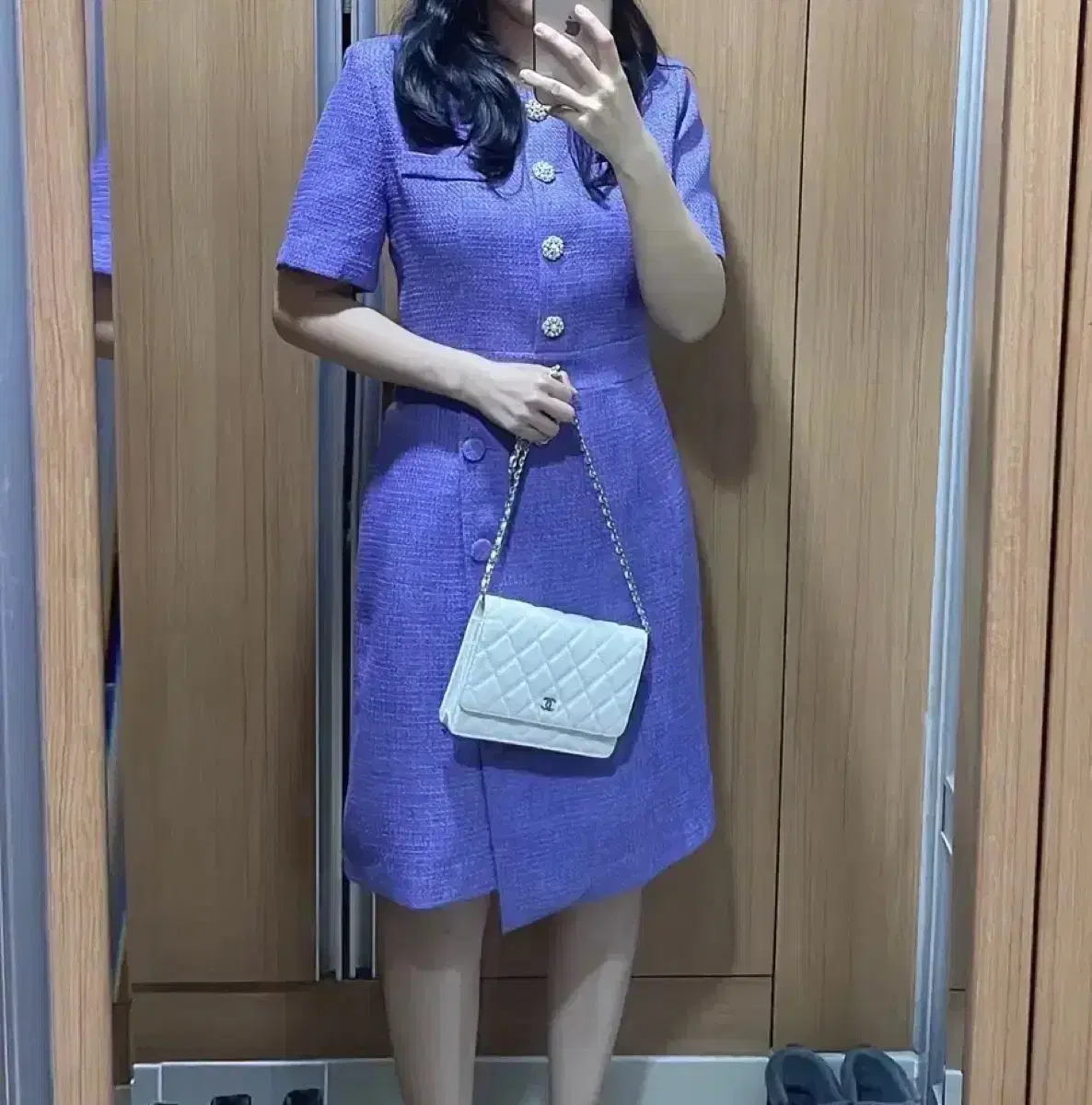 정품) 쥴리앤칼라 트위드 큐빅단추 원피스 24만원대