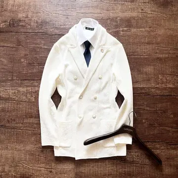 <>LARDINI 화이트 코튼 더블 자켓 사이즈 M 상당