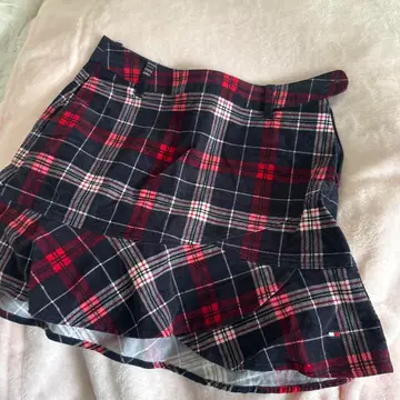 Tommy 골프 체크 무늬 플레어 스커트 네이비 레드