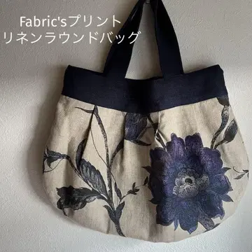 Fabric's 패브릭 원단 린넨 꽃무늬 라운드 토트백 가지 네이비