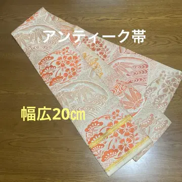 넓은 앤티크 오비, 부채 면에 꽃무늬, 재봉 완료
