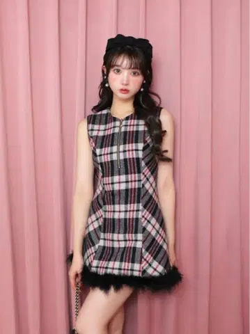 M me eme Feather check flare 원피스