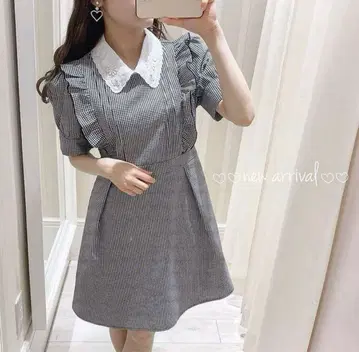 evelyn 에블린 깅엄 체크 비쥬 펄 옷깃 원피스