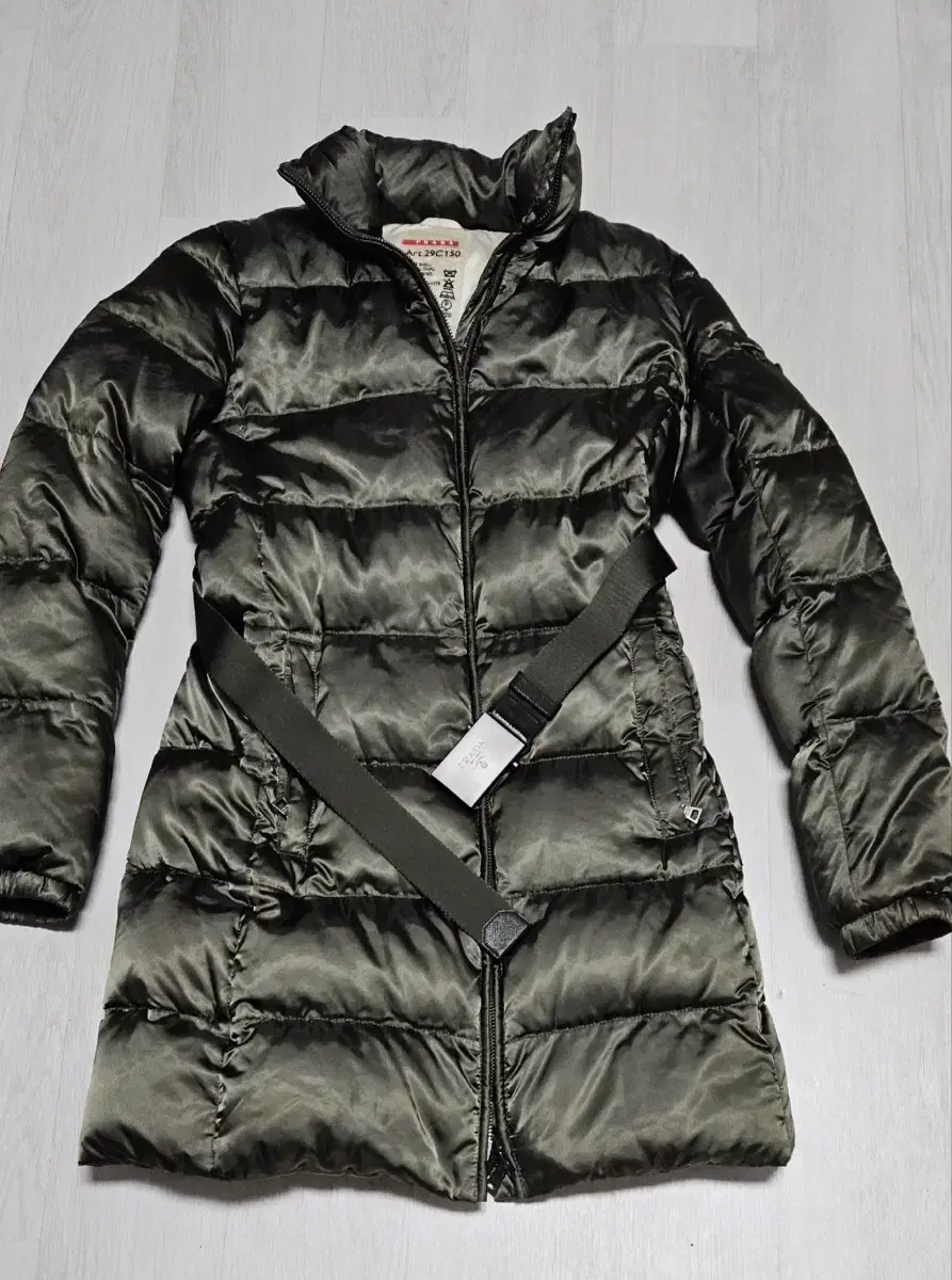 Prada women's long padded jacket, size 40, khaki color