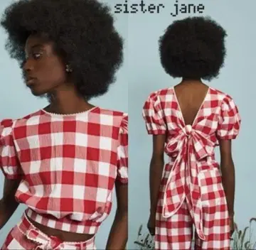 sister jane 깅엄 체크 상의 퍼프 슬리브