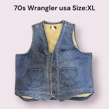 70s Wrangler USA제 보아 안감 데님 베스트 XL 랭글러