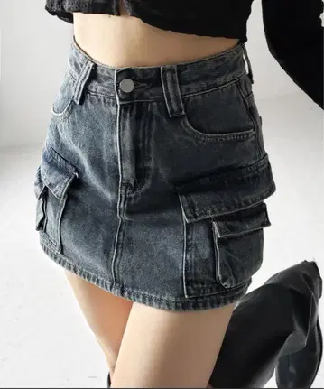 me+em select 더블 포켓 빈티지 카고 데님 미니 스커트 치마바지