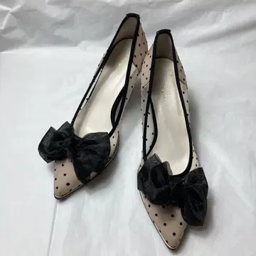 Launa lea 라우나 레아 리본 튤 도트 힐 펌프스 23.5