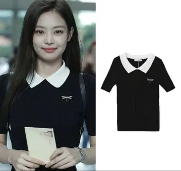 BLACKPINK Jennie 피케 셔츠 반팔 블랙