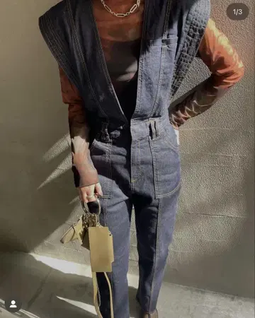아메리 빈티지 V넥 데님 점프수트