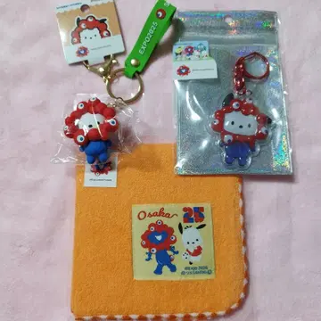오사카 만국 박람회 포차코 스트랩 키링 미니 타월 산리오 3개 세트