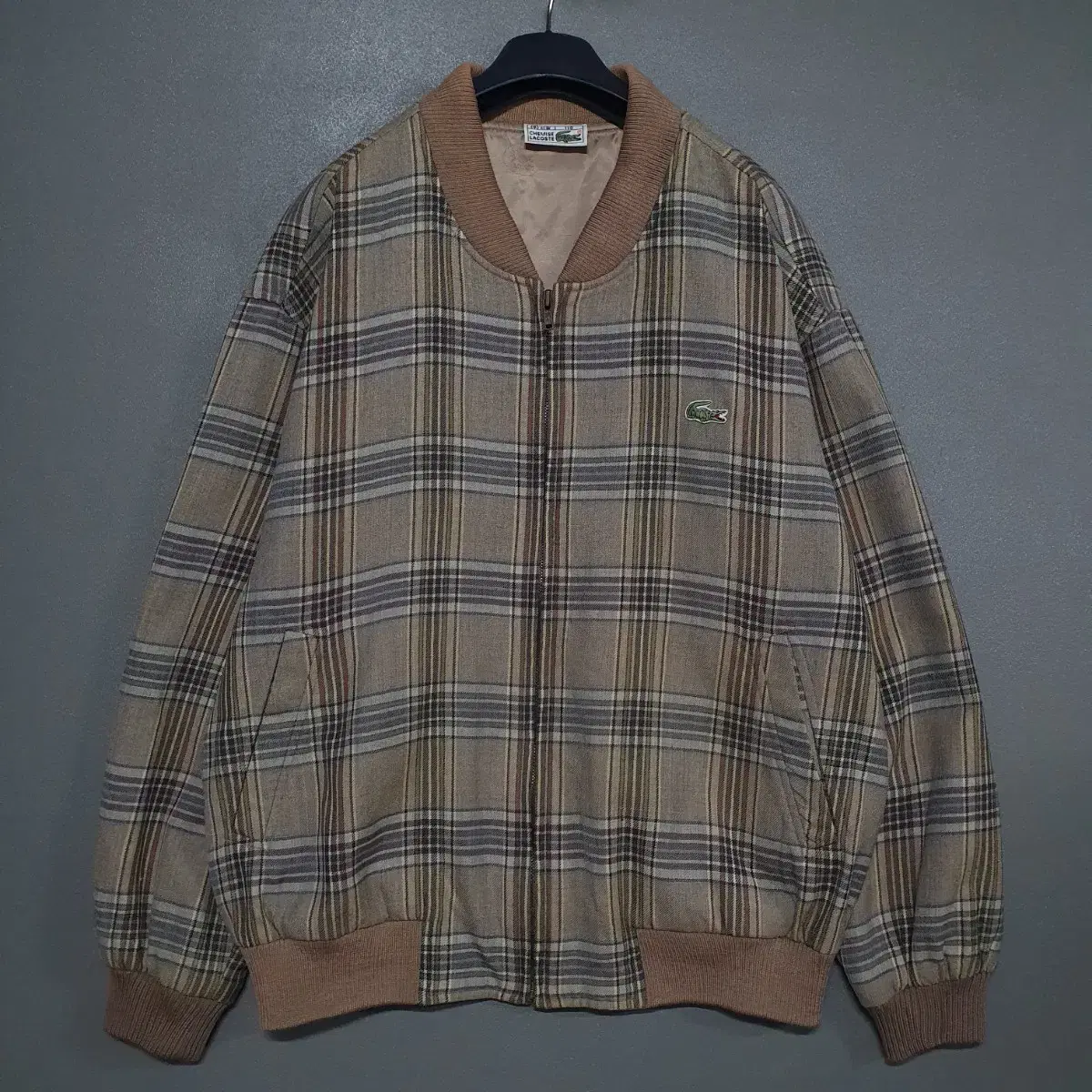 110 (2XL) 라코스테 타탄 체크 플란넬 울 모직 블루종 스윙 자켓