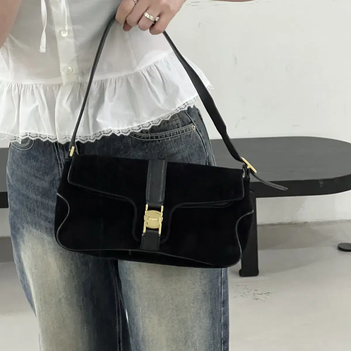 Genuine Ferragamo Suede Shoulder Bag