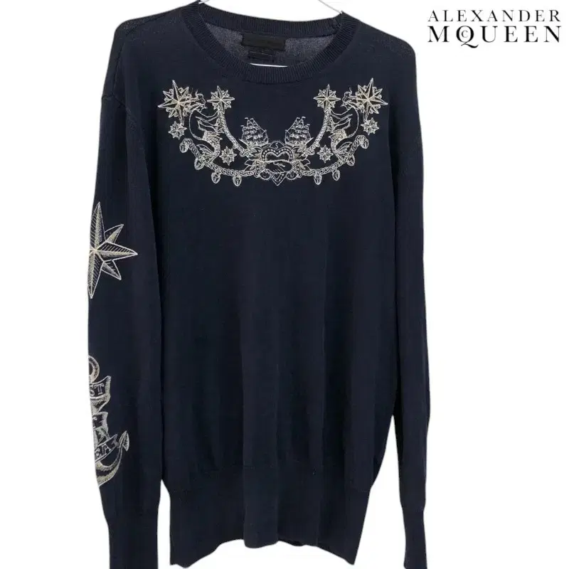 L Alexander McQueen Old School Tattoo Embroidered Knit