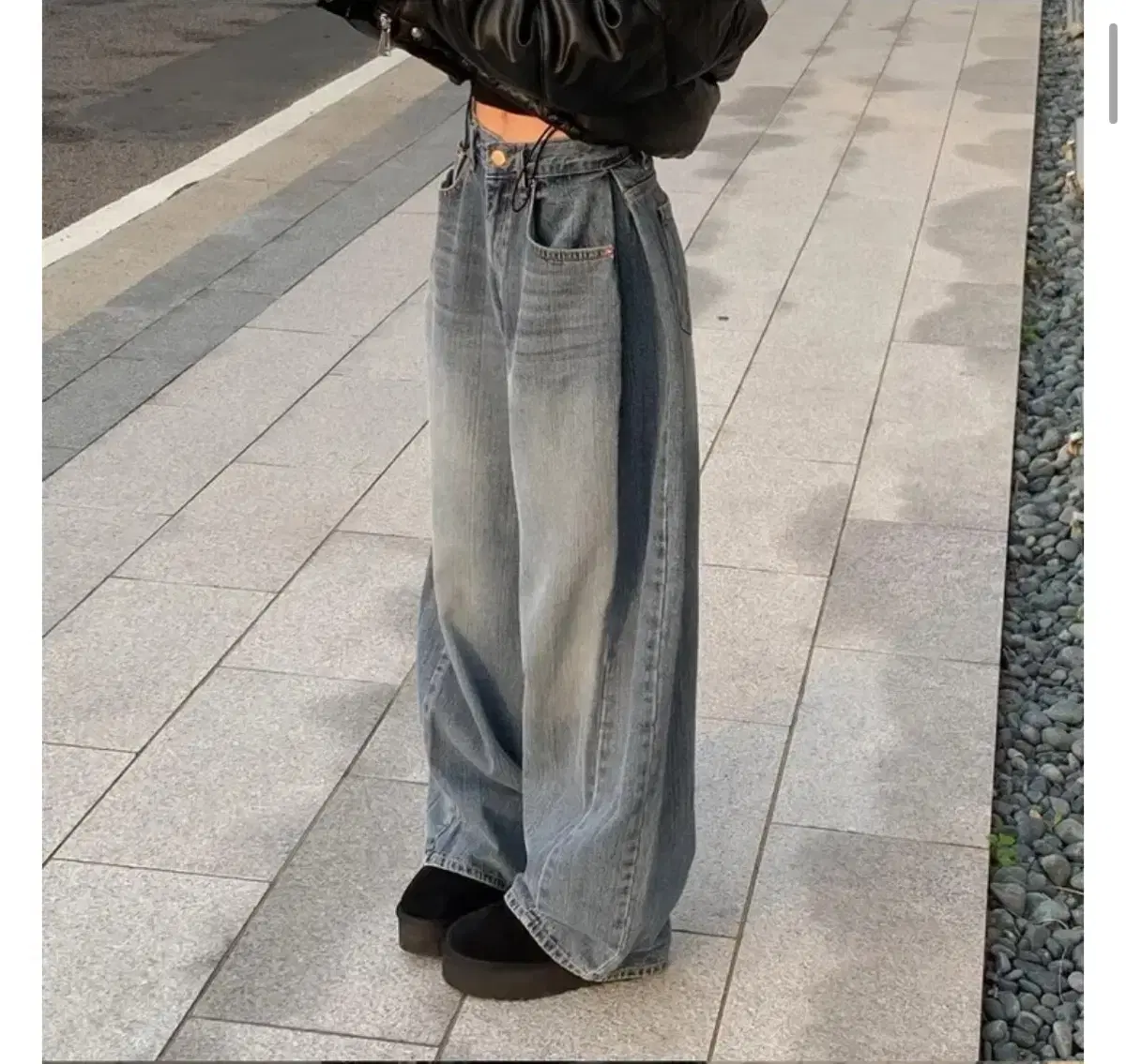 흑청s) 모디무드 폴워싱와이드 롱 데님 팬츠 ootj 에이블리