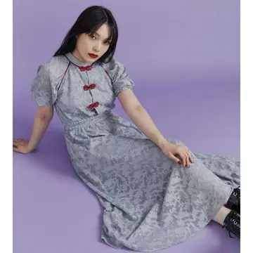 jouetie 플레어 차이나 원피스 블루