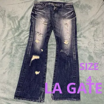 LA GATE y2k 00's 데미지 가공 플레어 데님 청바지