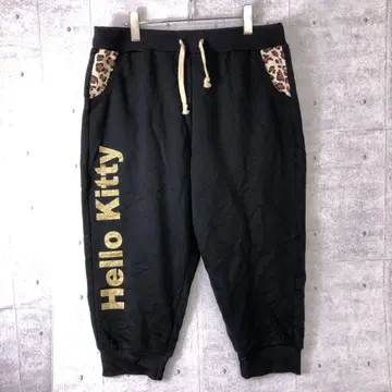 HelloKitty 레오파드 무늬 라메 프린트 크롭 스웨트 팬츠 4L