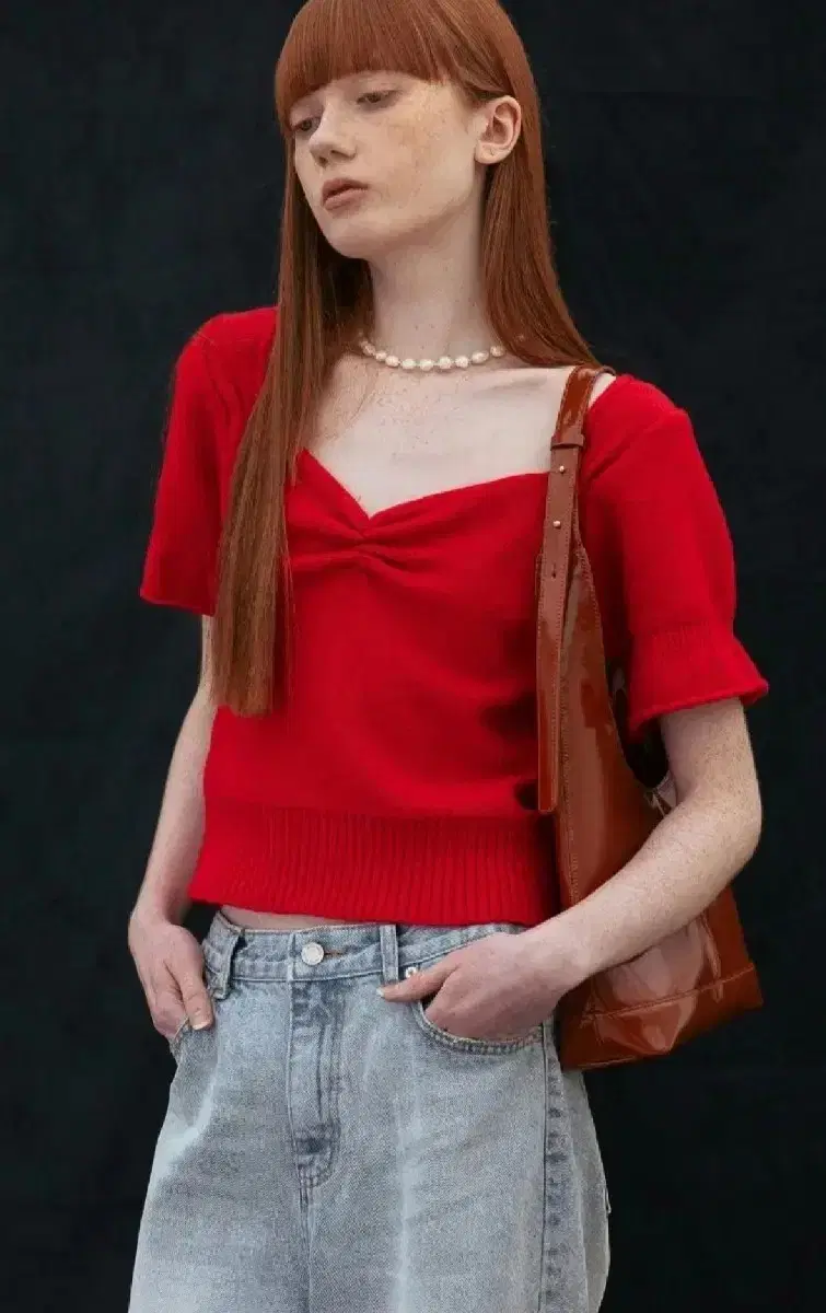 Wendy wears Comstudio Heart Neck Shirred Knit