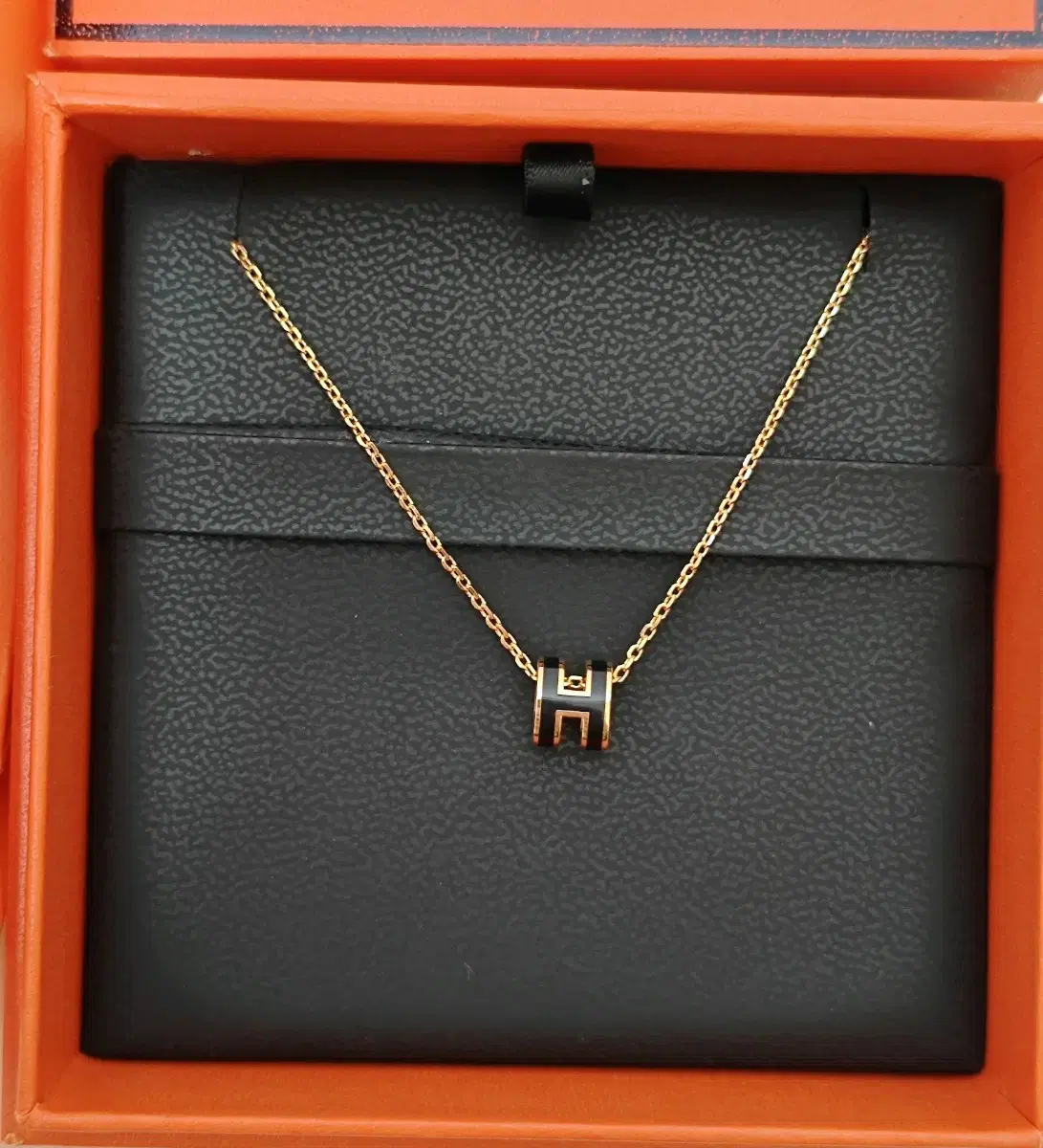 Hermès Popache Mini Necklace Rose Gold Black