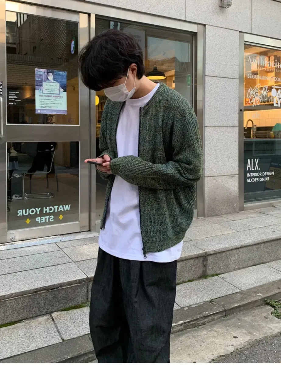 믹스 컬러 니트 집업