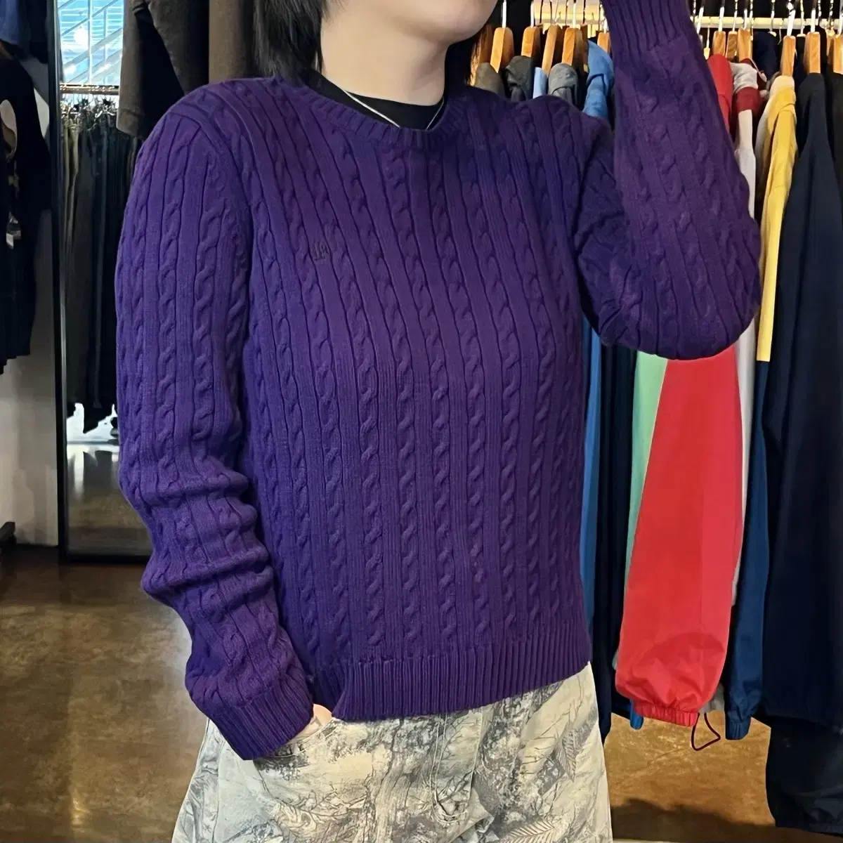 Ralph Lauren RL Logo Cable Purple Knit